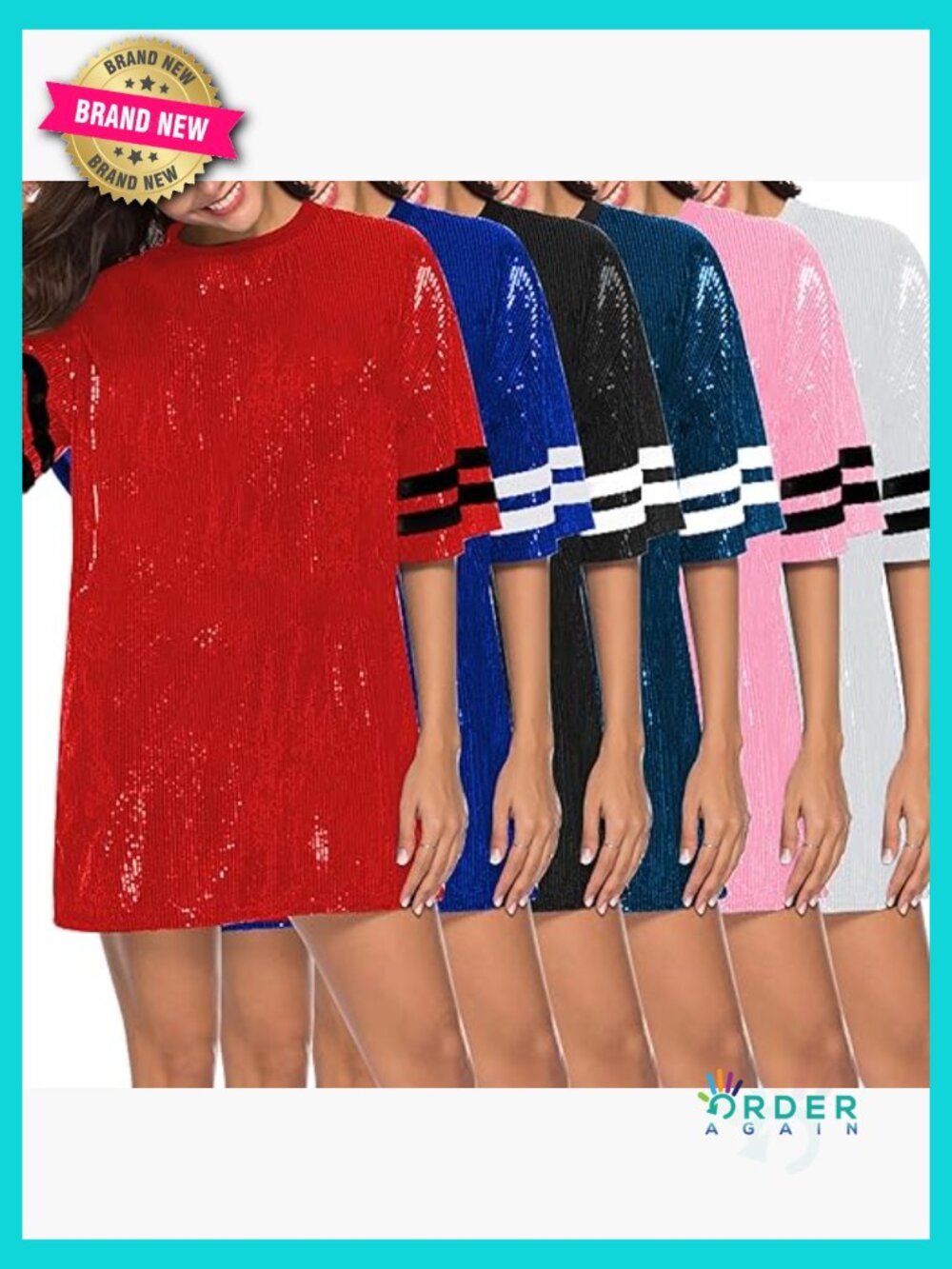 Sequin T-Shirt Short Sleeve Swing Fit Modern Y2K Party Wear - Picture 4 of 6